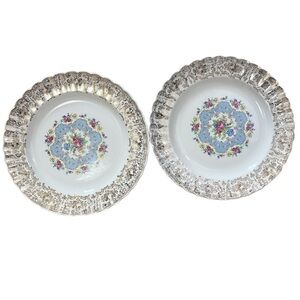 Lovely Pair of 2 Limoges "Lyric" Warranted 22K Gold Floral 9 3/4" Dinner Plates